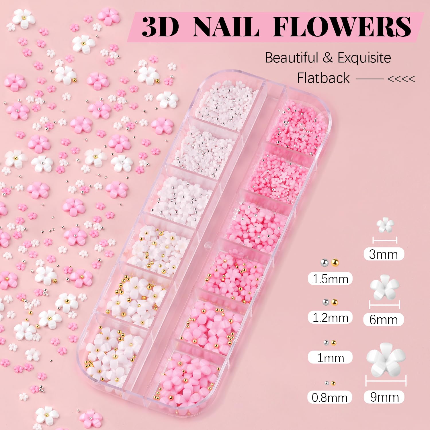 BELLEBOOST Flores 3D y cuentas para uñas creativas