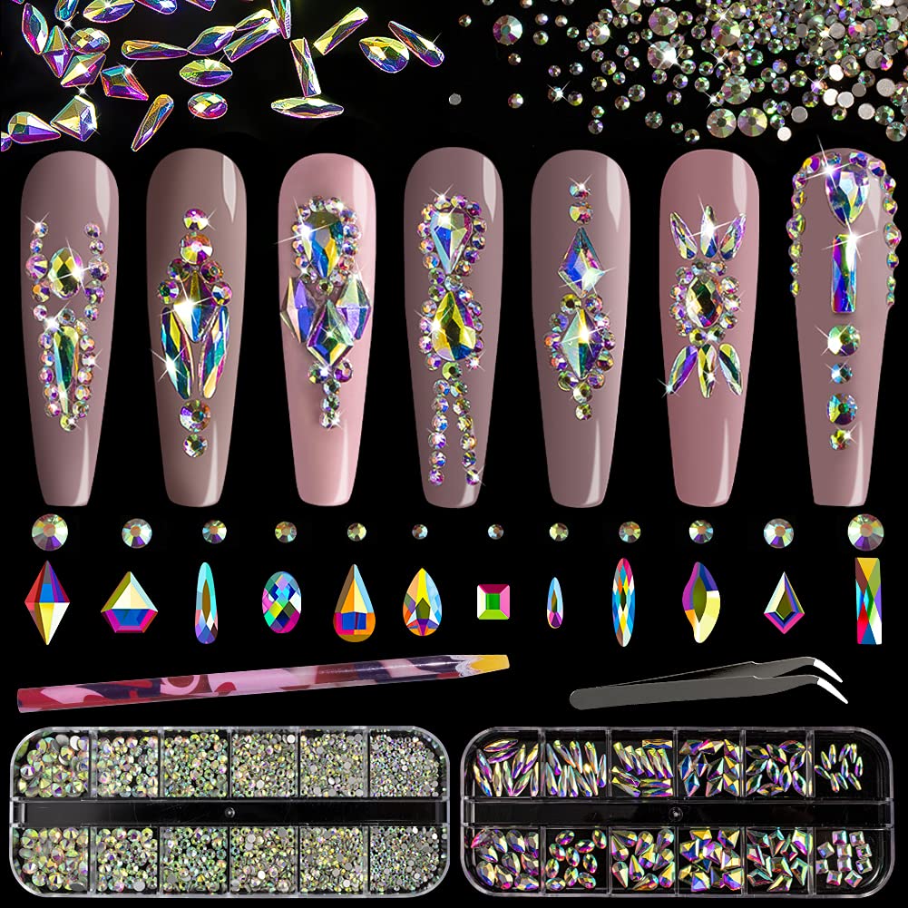 BELLEBOOST kit de piedras AB para uñas con brillo iridiscente