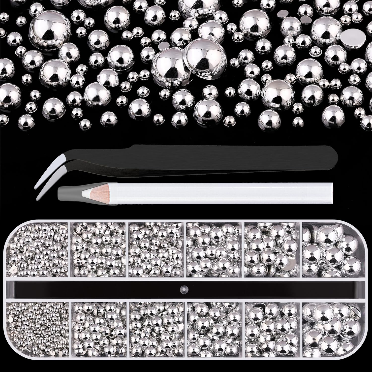 Belleboost perlas plana media plateadas para uñas con brillo duradero.