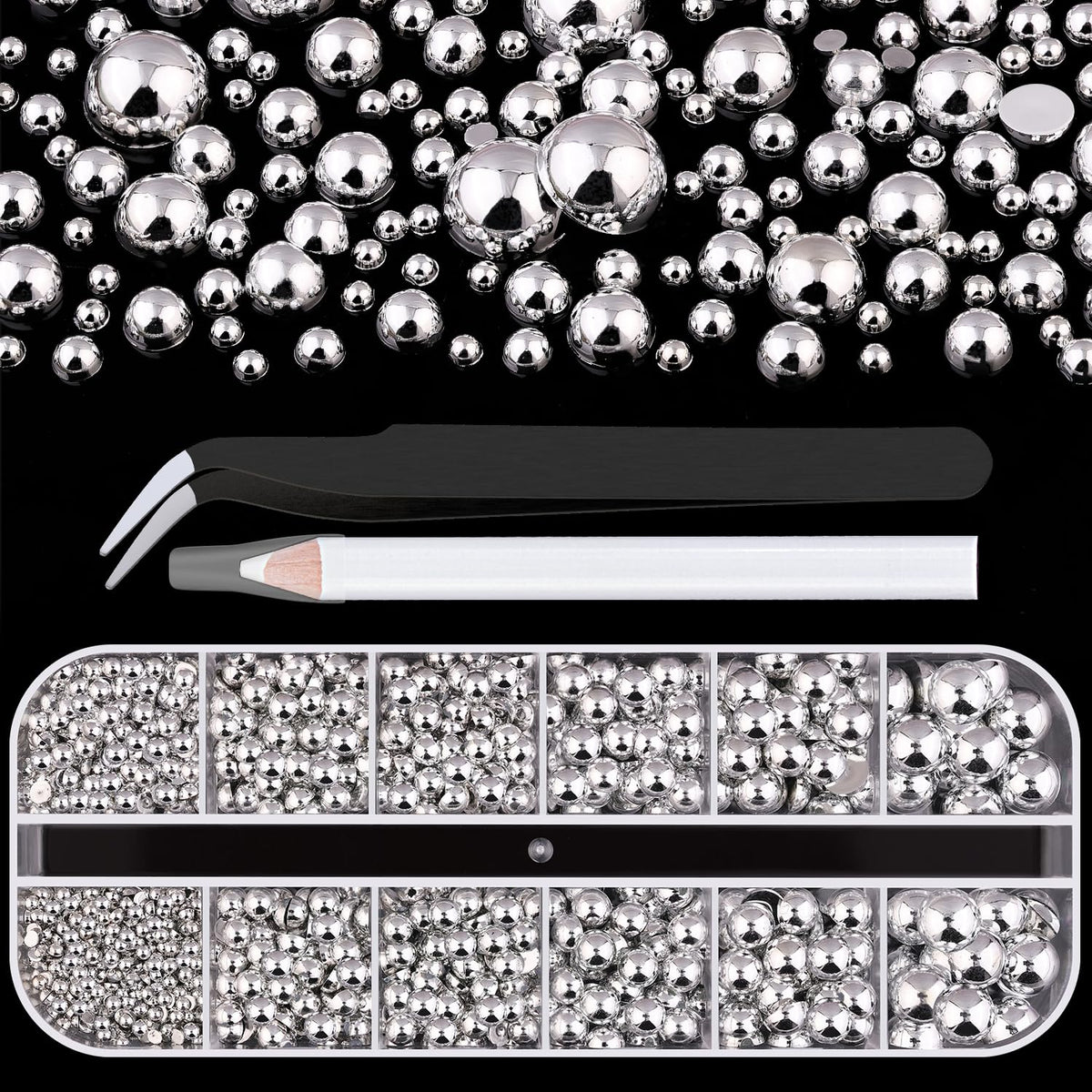 Belleboost perlas plana media plateadas para uñas con brillo duradero.