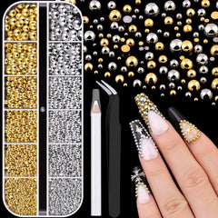 BELLEBOOST perlas semiredondas oro y plateado para uñas con brillo intenso.