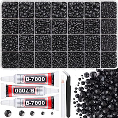 BELLEBOOST Piedras de resina negras en caja de rejillas para decorar textiles y objetos