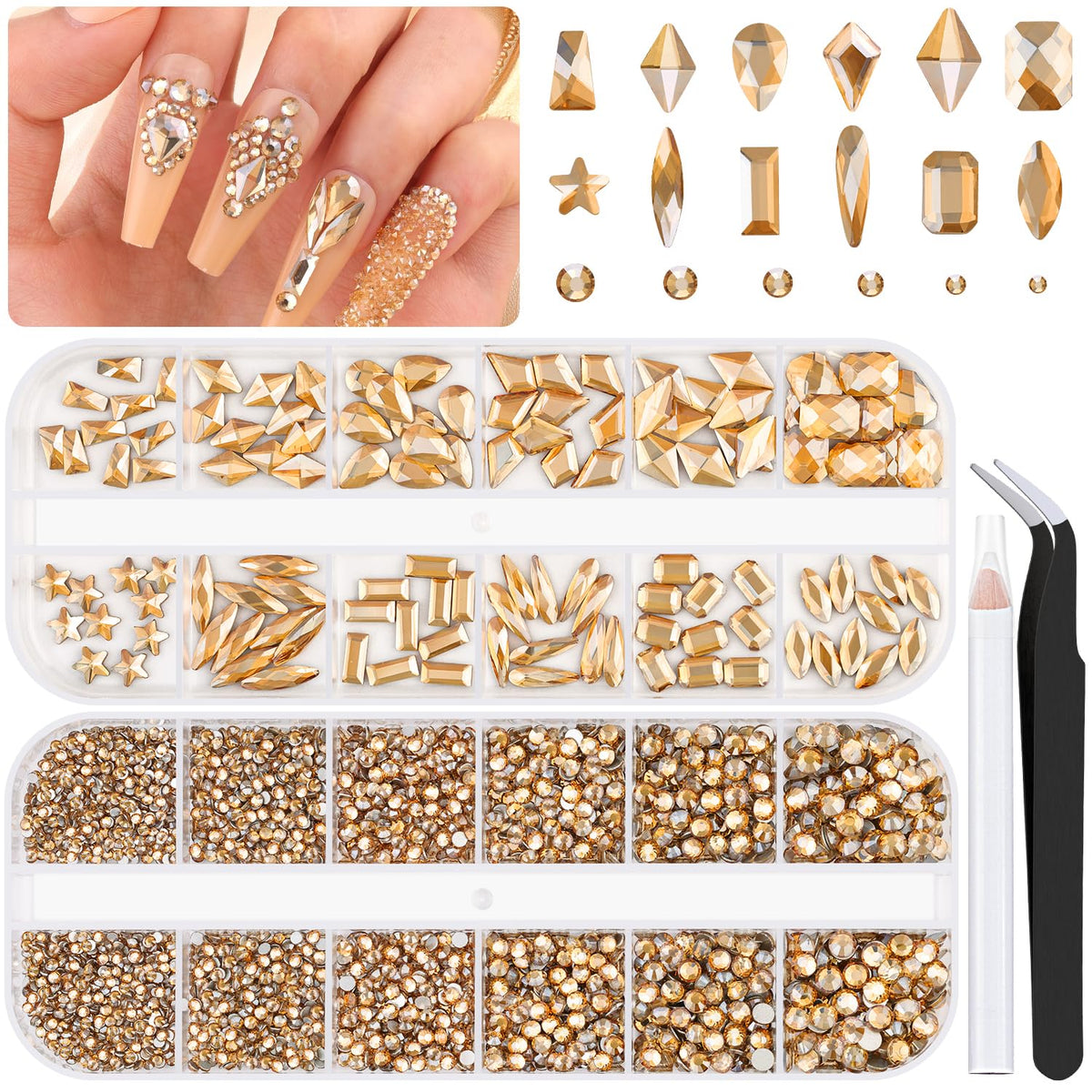 BELLEBOOST: piedras para uñas oro champagne con brillo duradero.