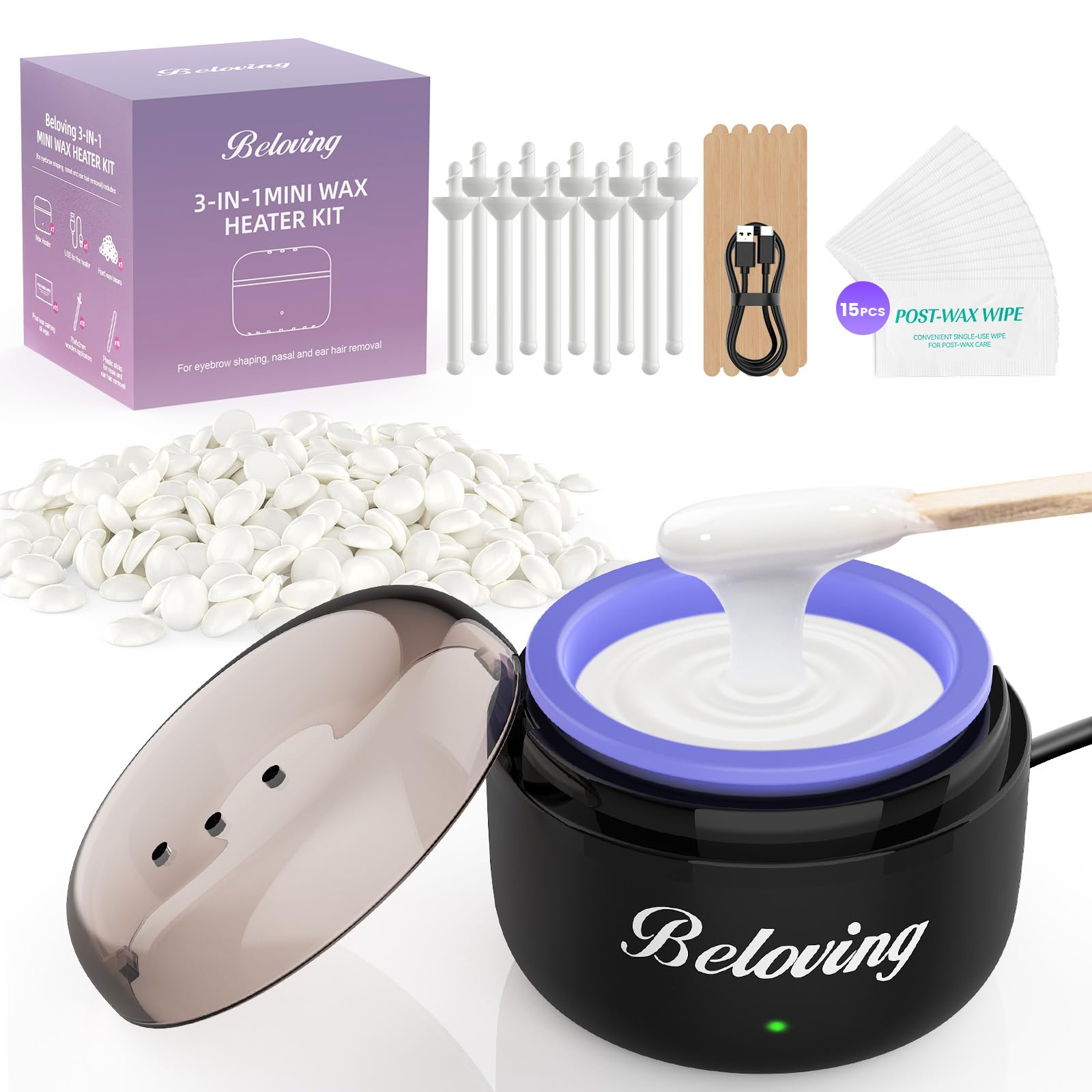 Beloving kit cera nariz mini, depilación rápida en casa.