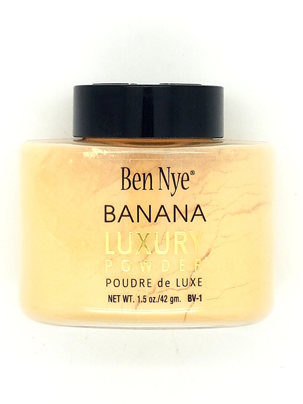 Ben Nye Luxury Powder Banana, envase de 1,5 oz, acabado mate suave.
