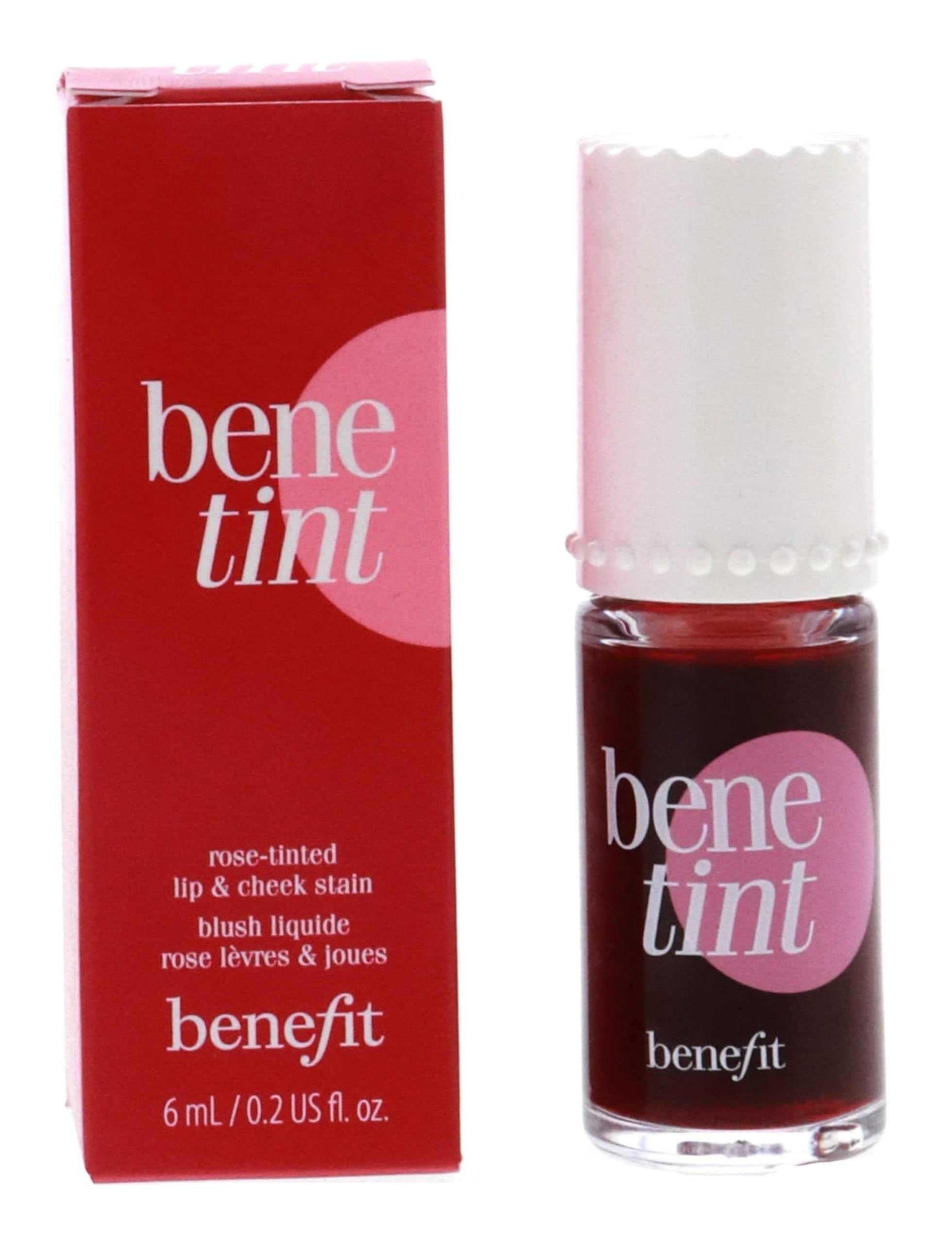 Benefit Bene Tint para mejillas, tono rosado suave y rubor natural.
