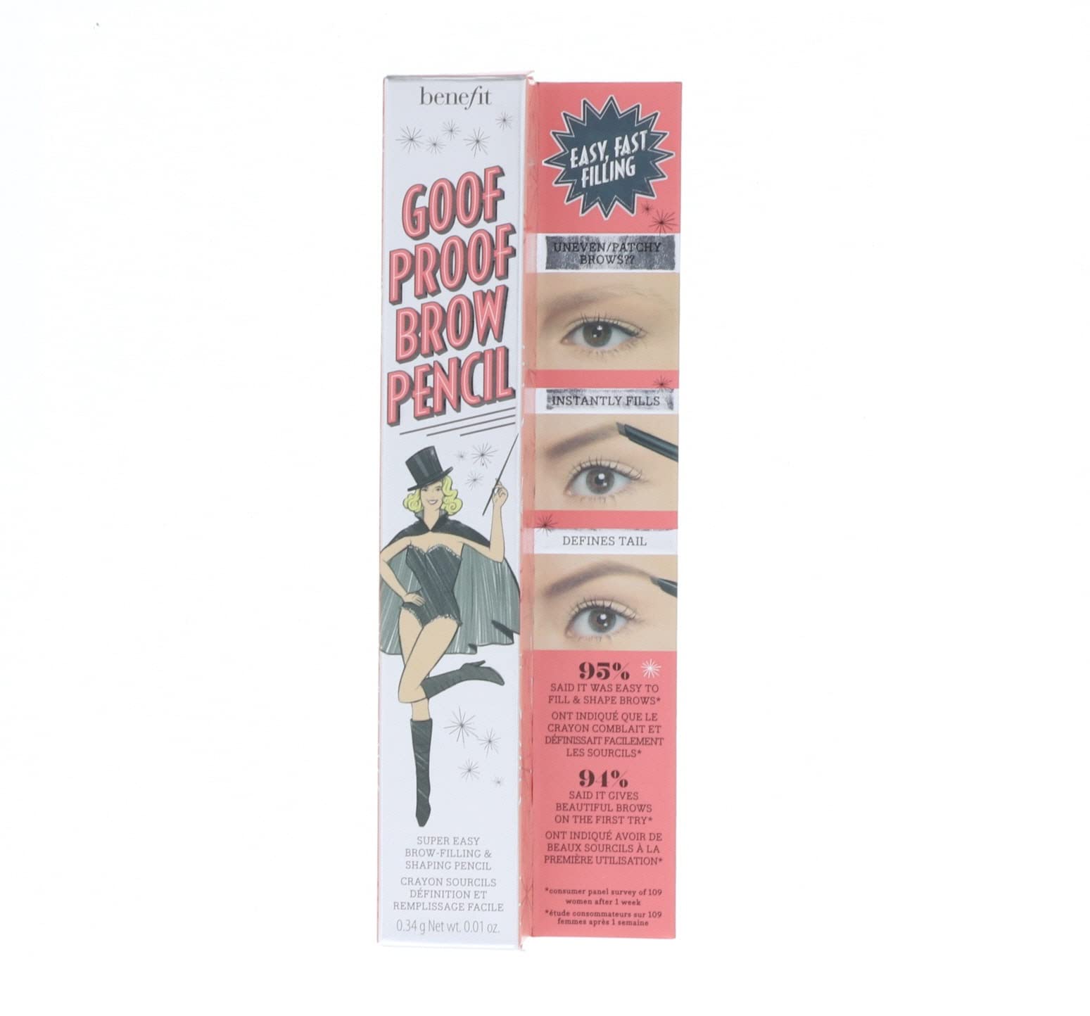 Benefit Goof Proof Brow Pencil packaging highlights deluxe, travel-friendly size.