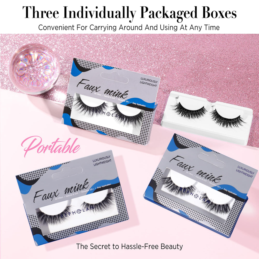 Bepholan 3 pack faux mink lashes close up with versatile looks