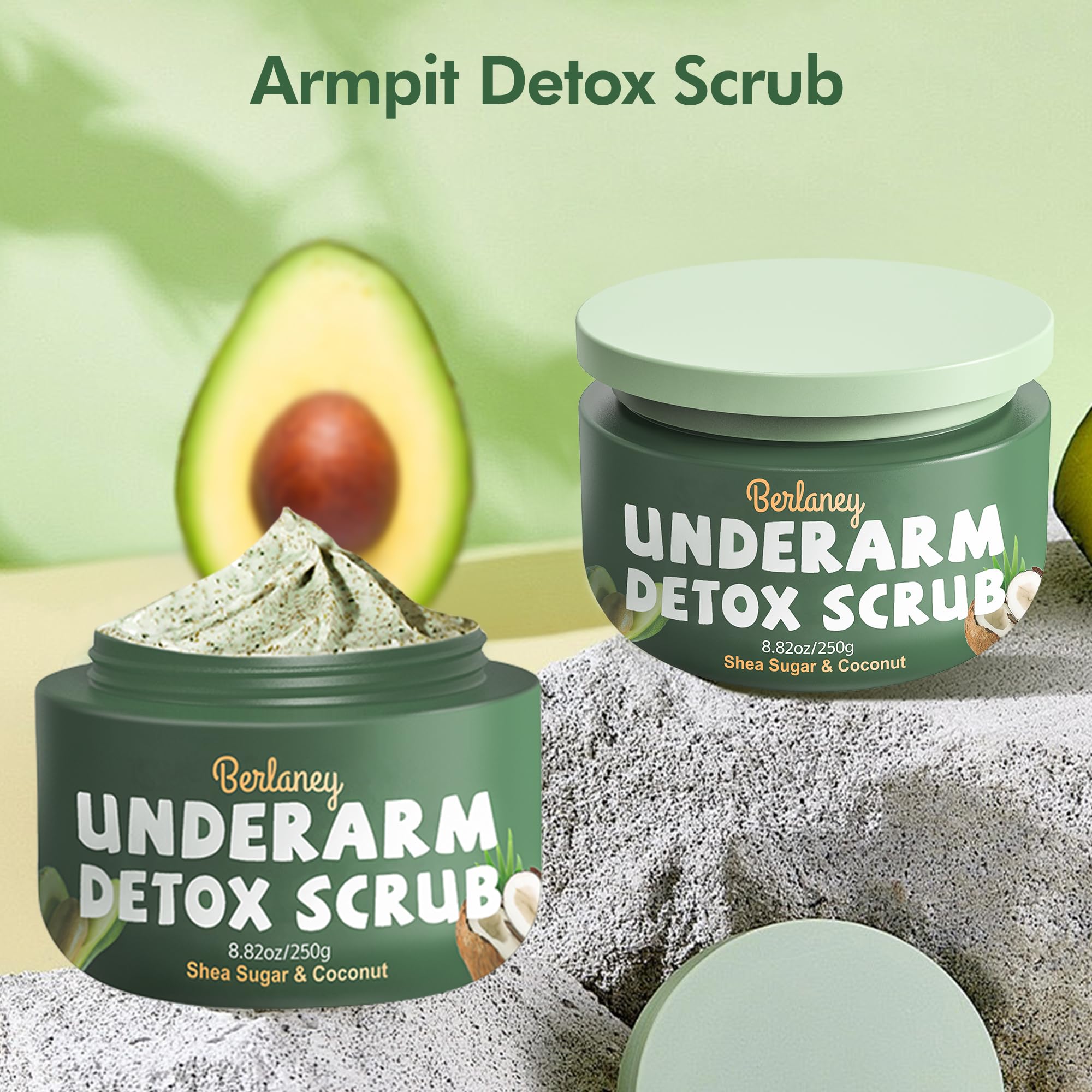 Berlaney body scrub application in hand shows massage-ready texture for daily use.