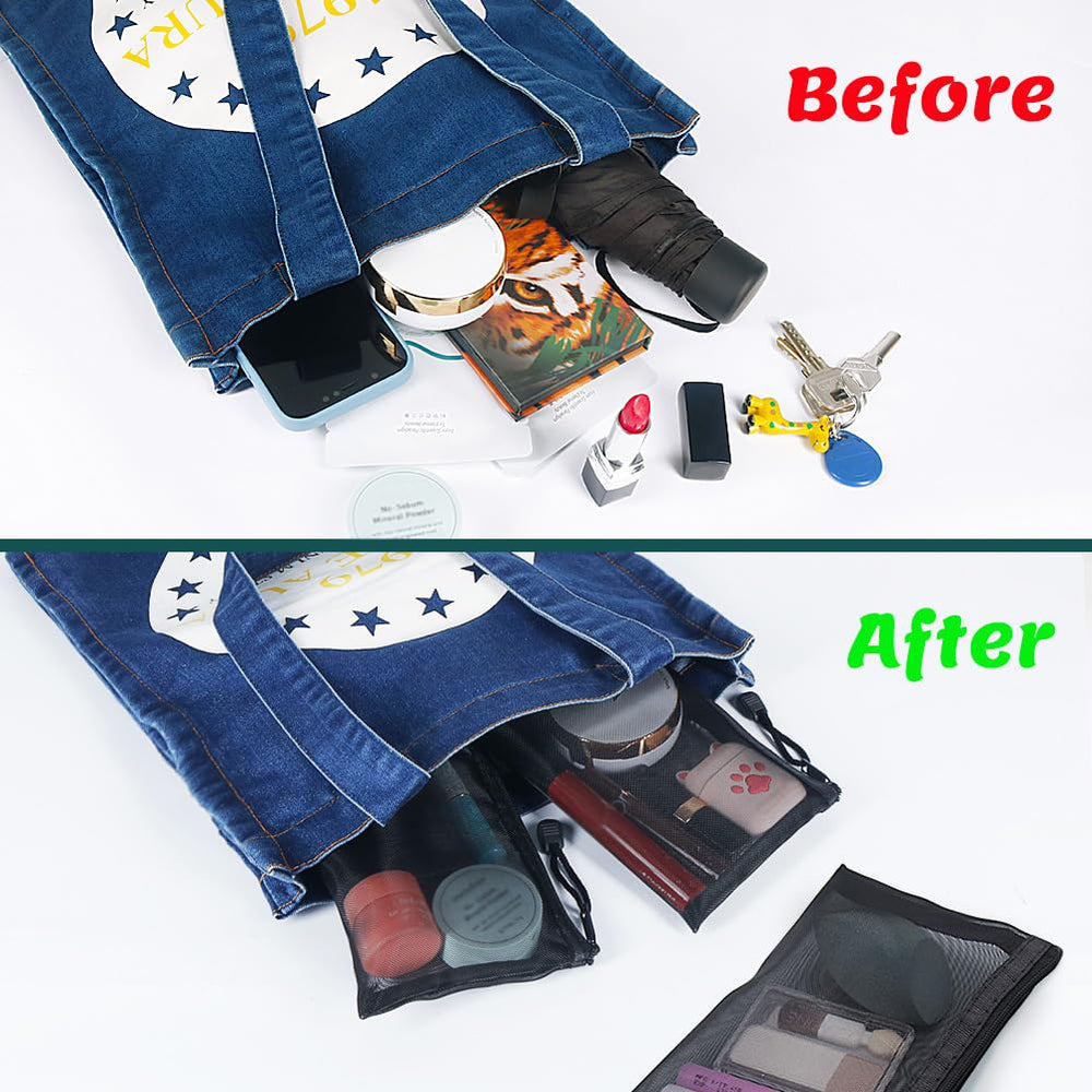 Besharppin bolsa de malla con dimensiones prácticas para cosméticos pequeños.