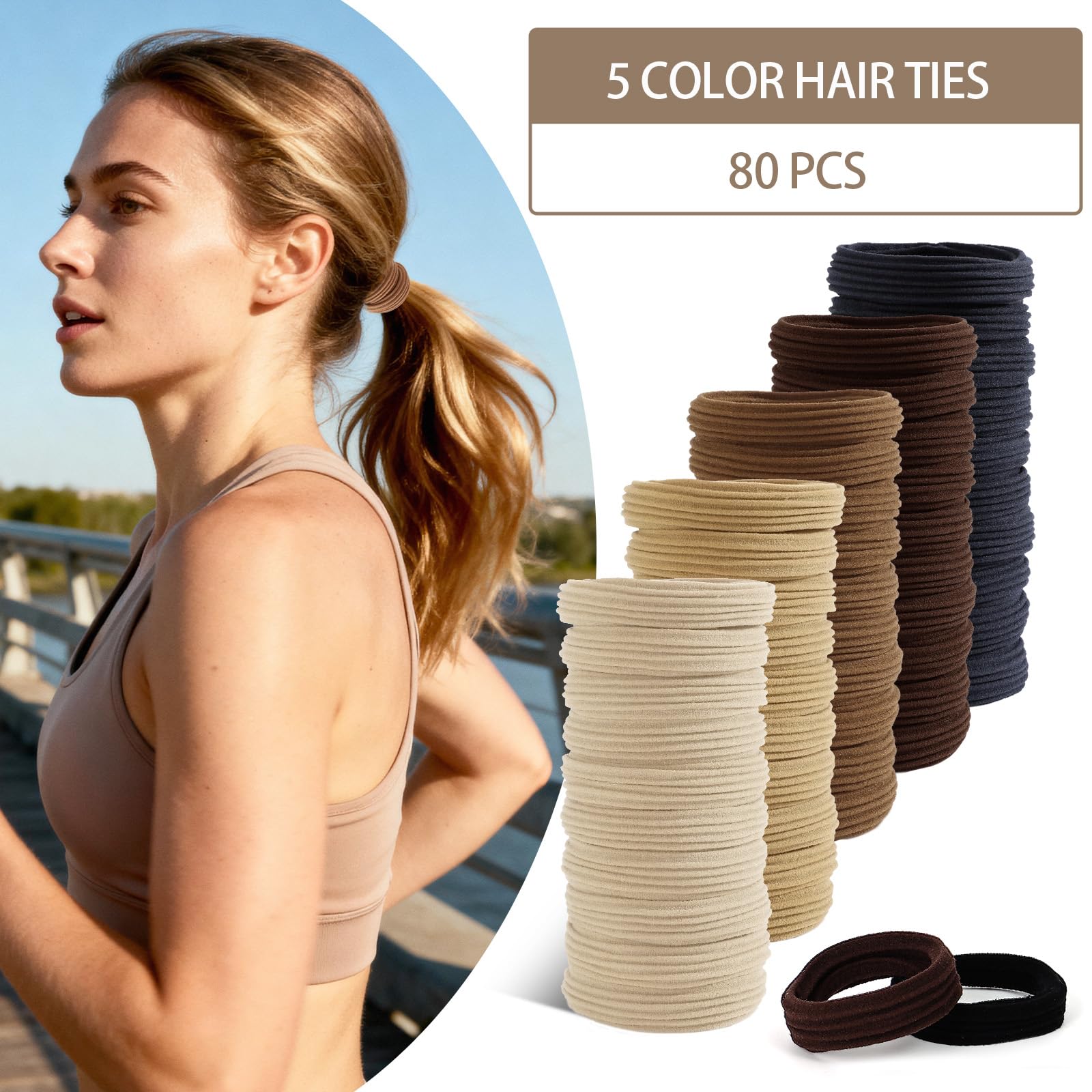 Ligas Bessrung beige, suaves, adecuadas para cabello fino y grueso