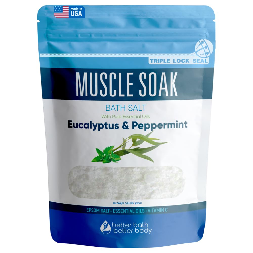 Better Bath Better Body Muscle Soak dans sachet sans BPA avec fermeture pression, pratique.
