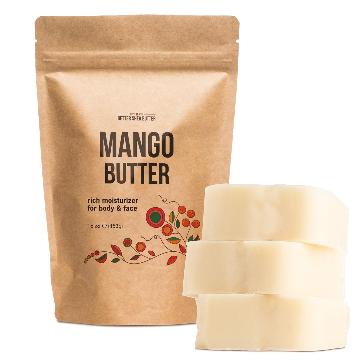 Better Shea Butter Mango Butter bloque 1 libra: hidratación profunda para piel seca.
