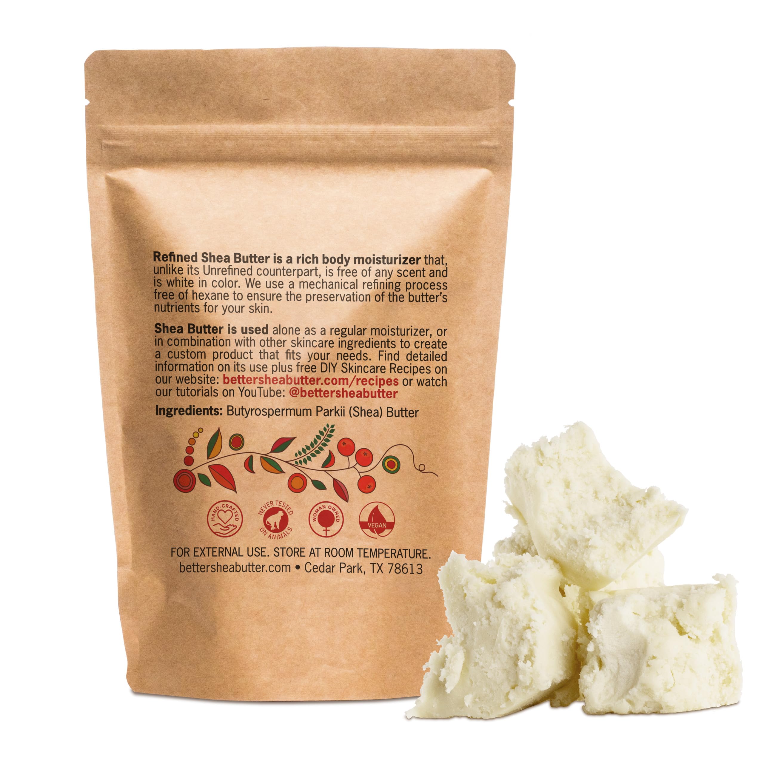 Better Shea Butter ingrediente puro, sin aditivos, para recetas caseras seguras.