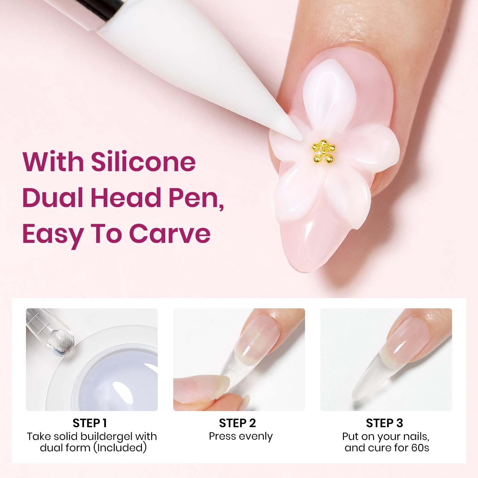 Bevimee bolígrafo de uñas de dos cabezas para detalles creativos.