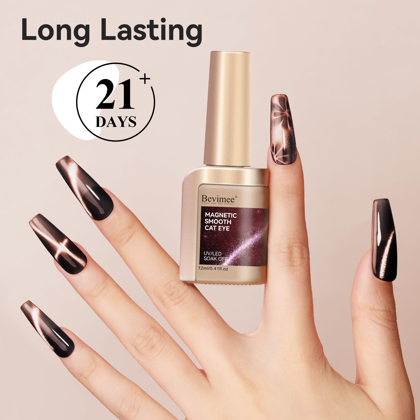 Bevimee Cat Eye requiere lámpara UV para curar en 90–120 segundos.