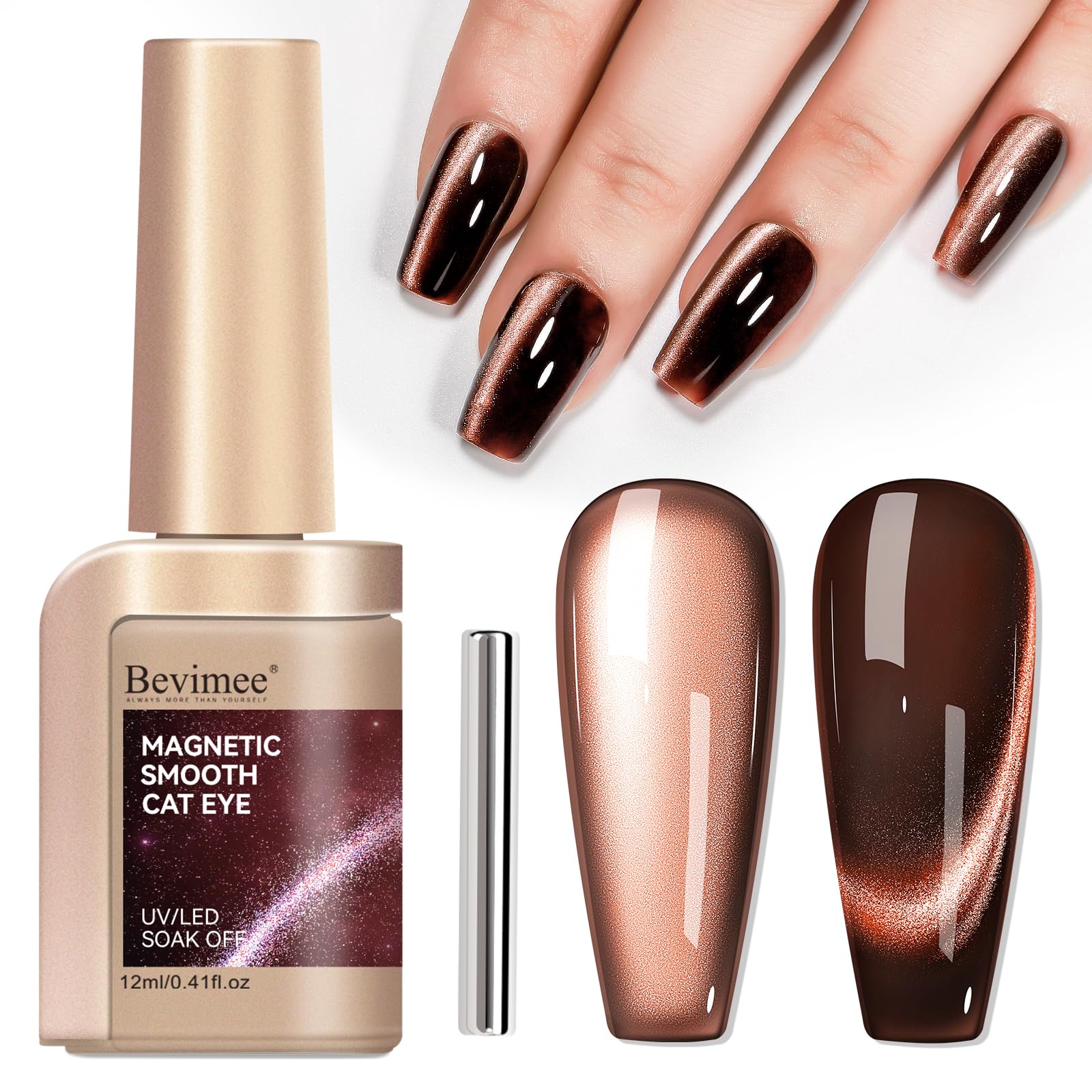 Bevimee Cat Eye Efecto Ojo de Gato Luz de Luna, brillo espejo duradero para uñas.