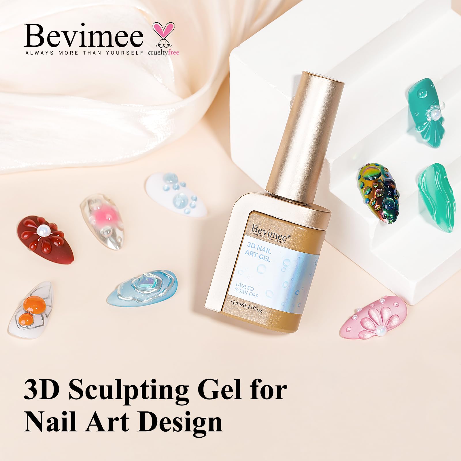 Bevimee Gel 3D acabado brillo salon: resultado profesional en casa.