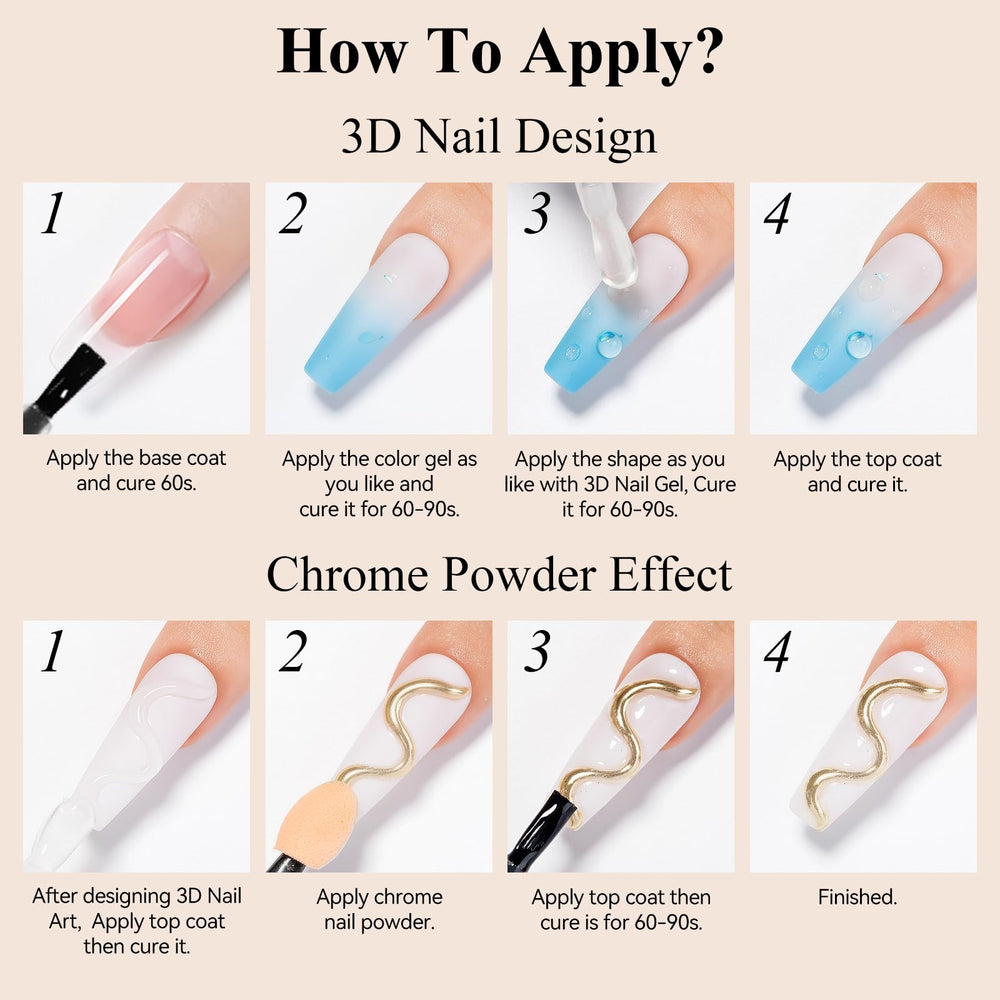 Bevimee Gel 3D usos multiples uñas: versatilidad para pintura, relieve y brillo.