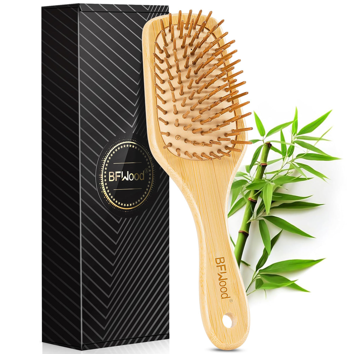 BFWood cepillo pala de bambú para cabello suave y desenredado