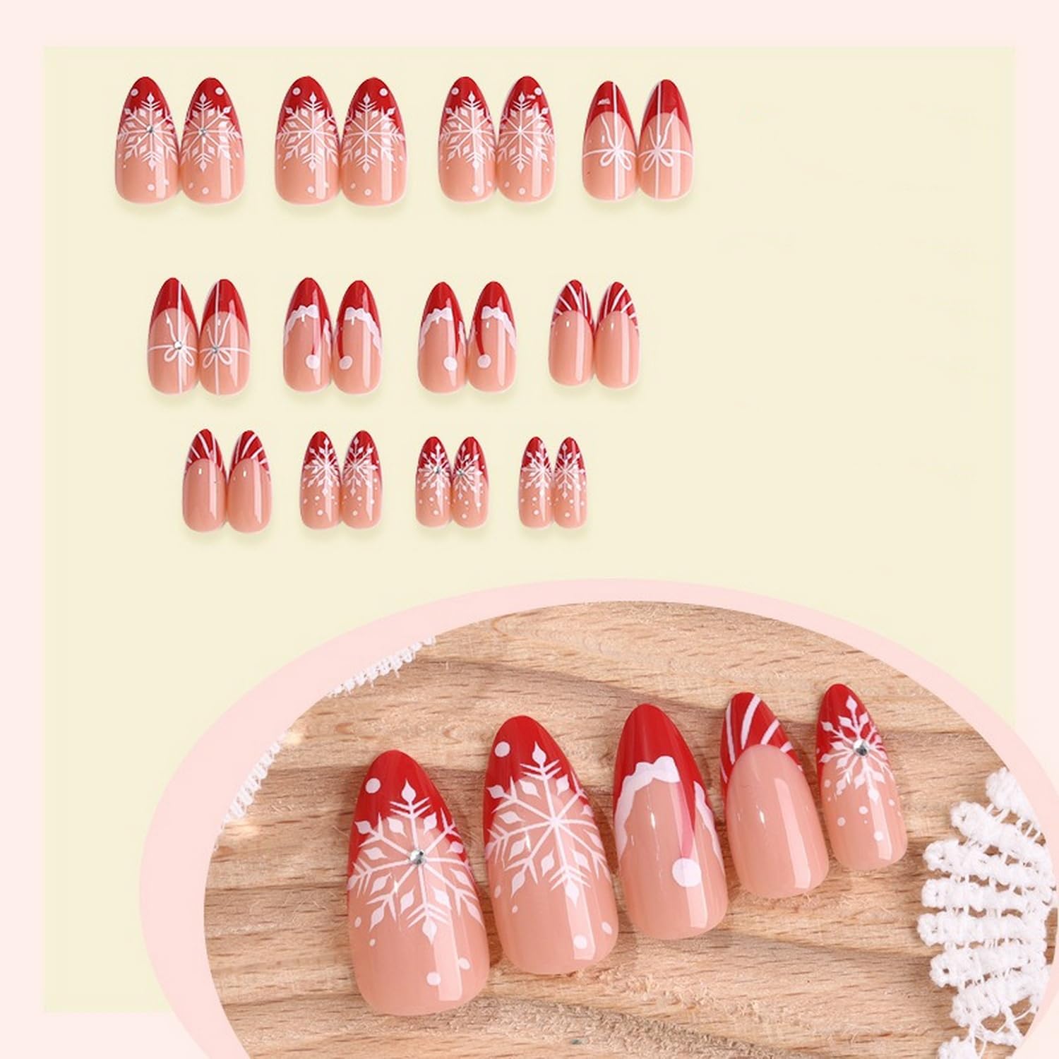 Uñas postizas BHOOKA con sombrero navideño para eventos.