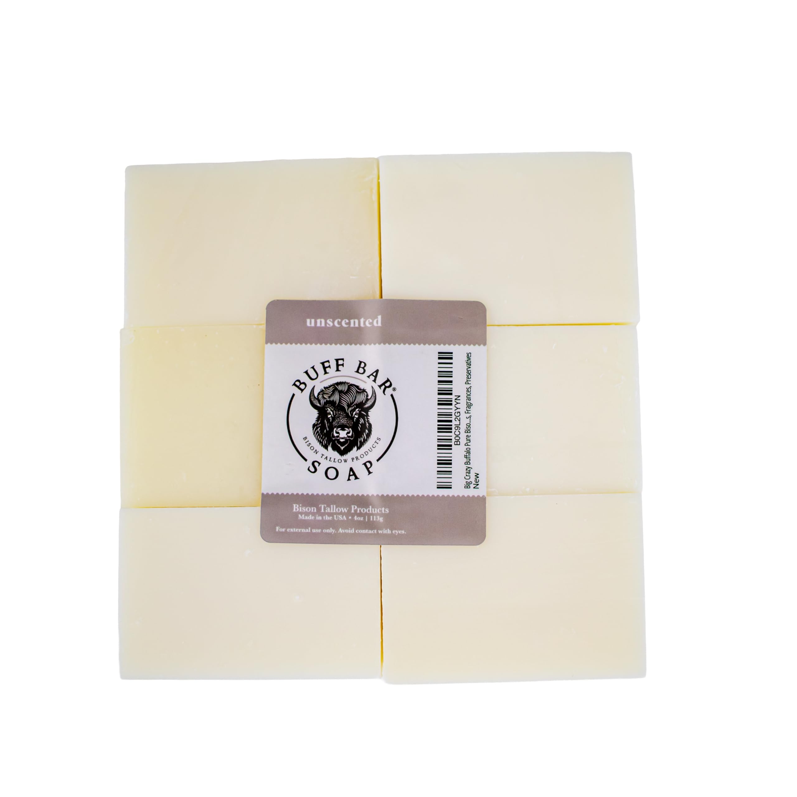 Big Crazy Buffalo Buff Bar jabon de grasa de bison sin fragancia para piel sensible