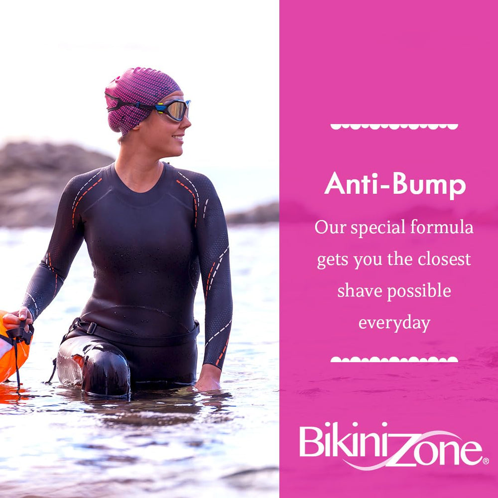 Close-up of Bikini Zone gel showing transparent formula for precise application.