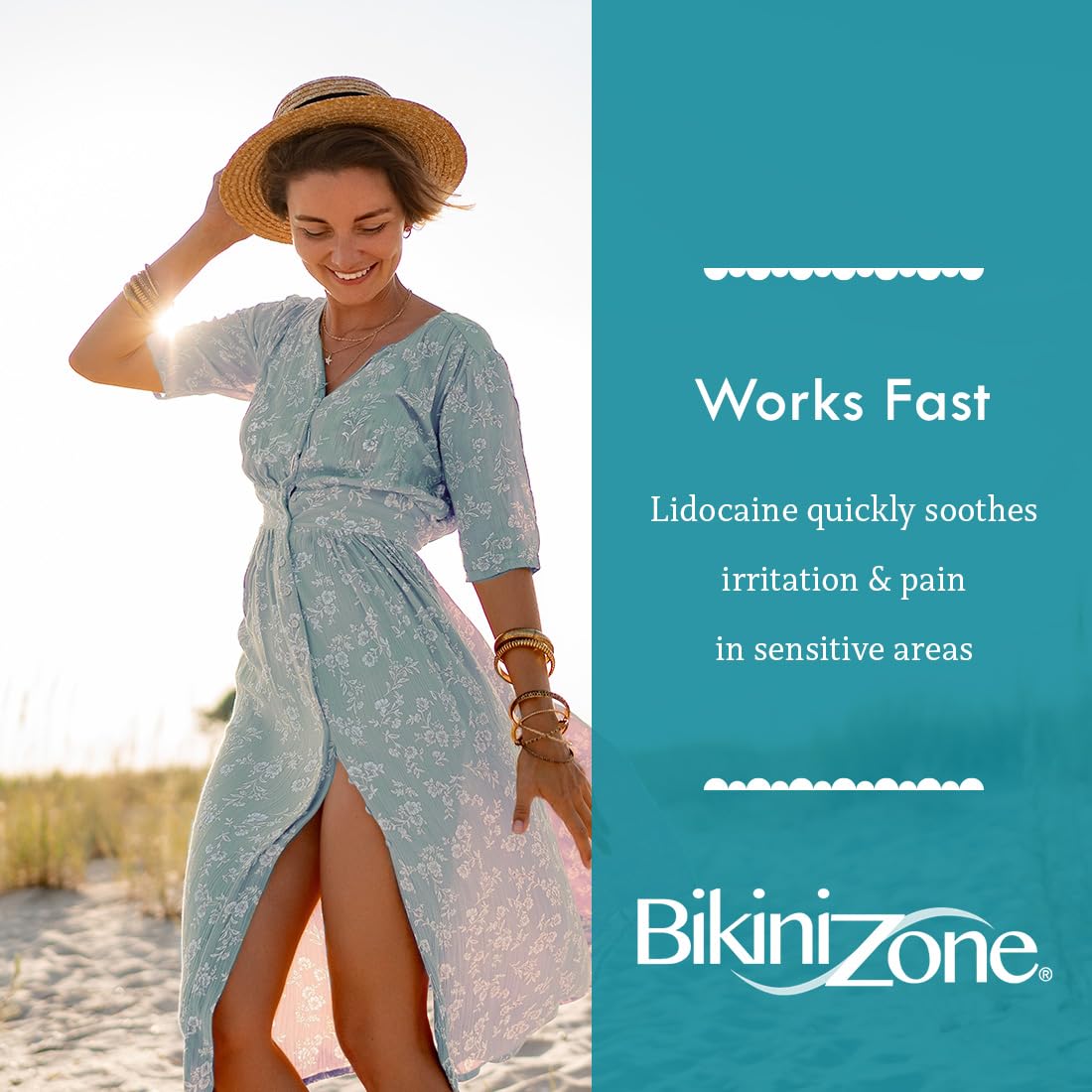 Applying Bikini Zone gel to bikini area after shaving for soothing care
