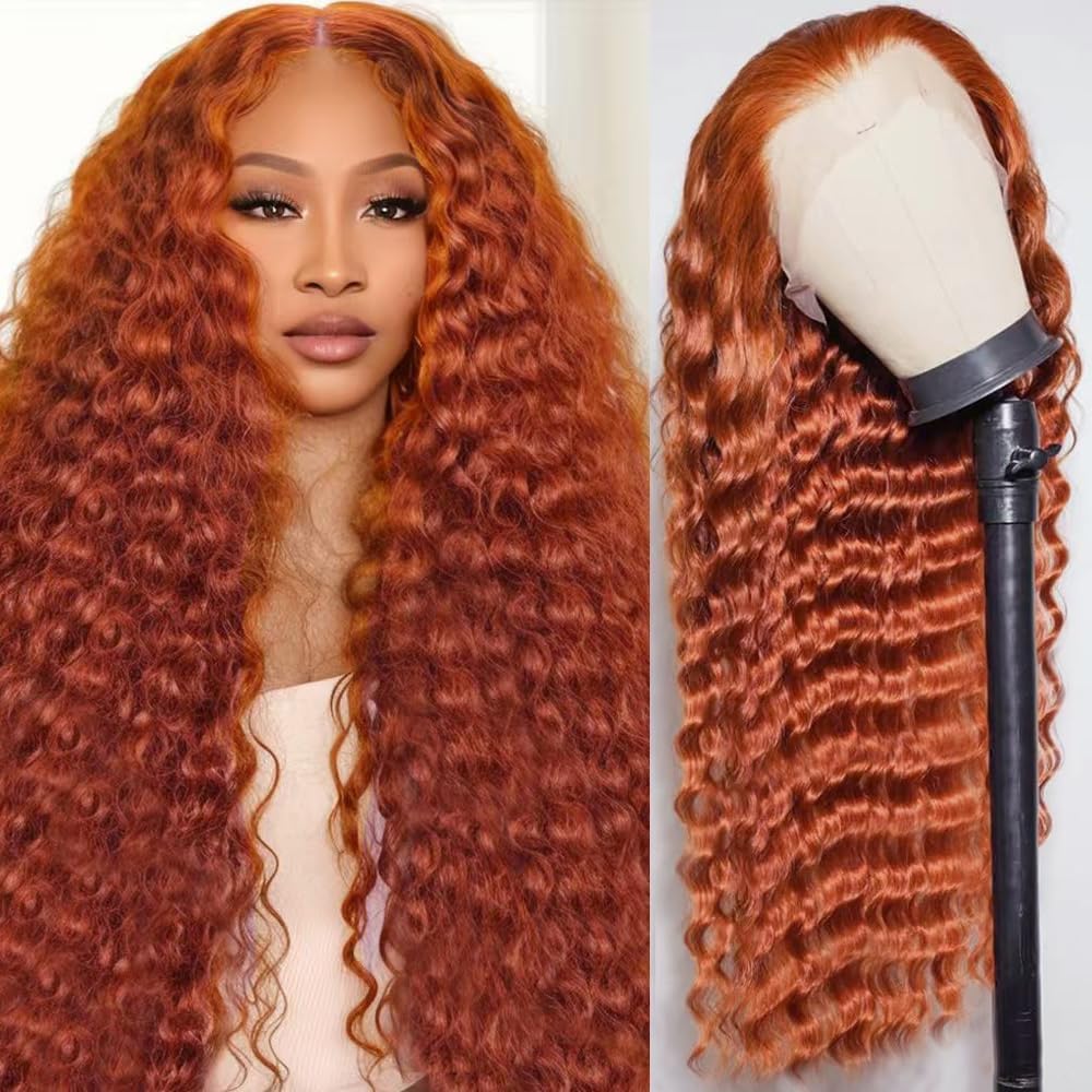 Bilisar peluca humana con onda profunda y color naranja, frontal natural para look realista
