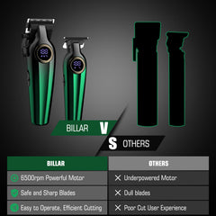 Billar Corta Pelo Profesional Verde: cuchilla en forma de T para delineados precisos.