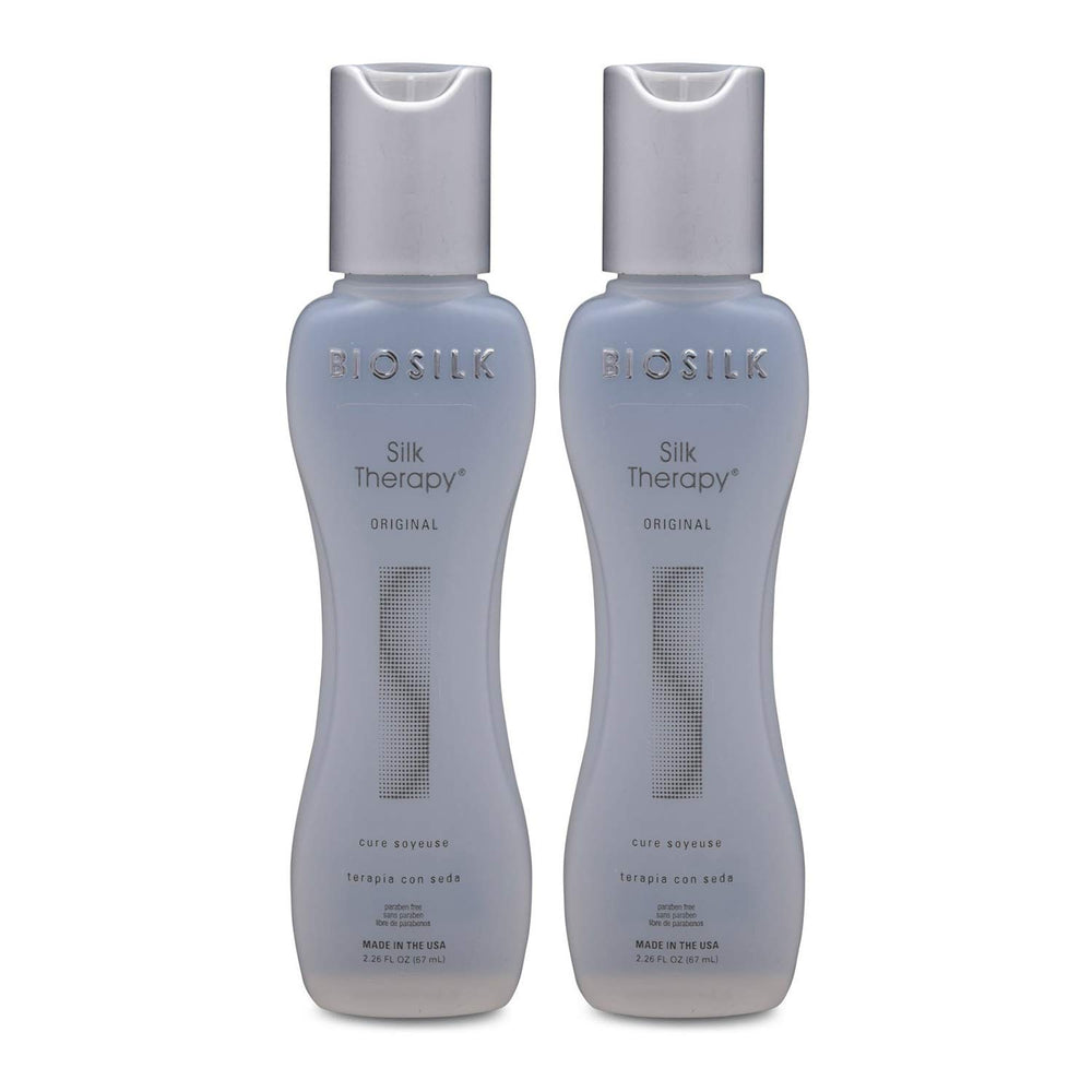 BioSilk Silk Therapy Cure, botella, cuidado sin enjuague para cabello suave y manejable.