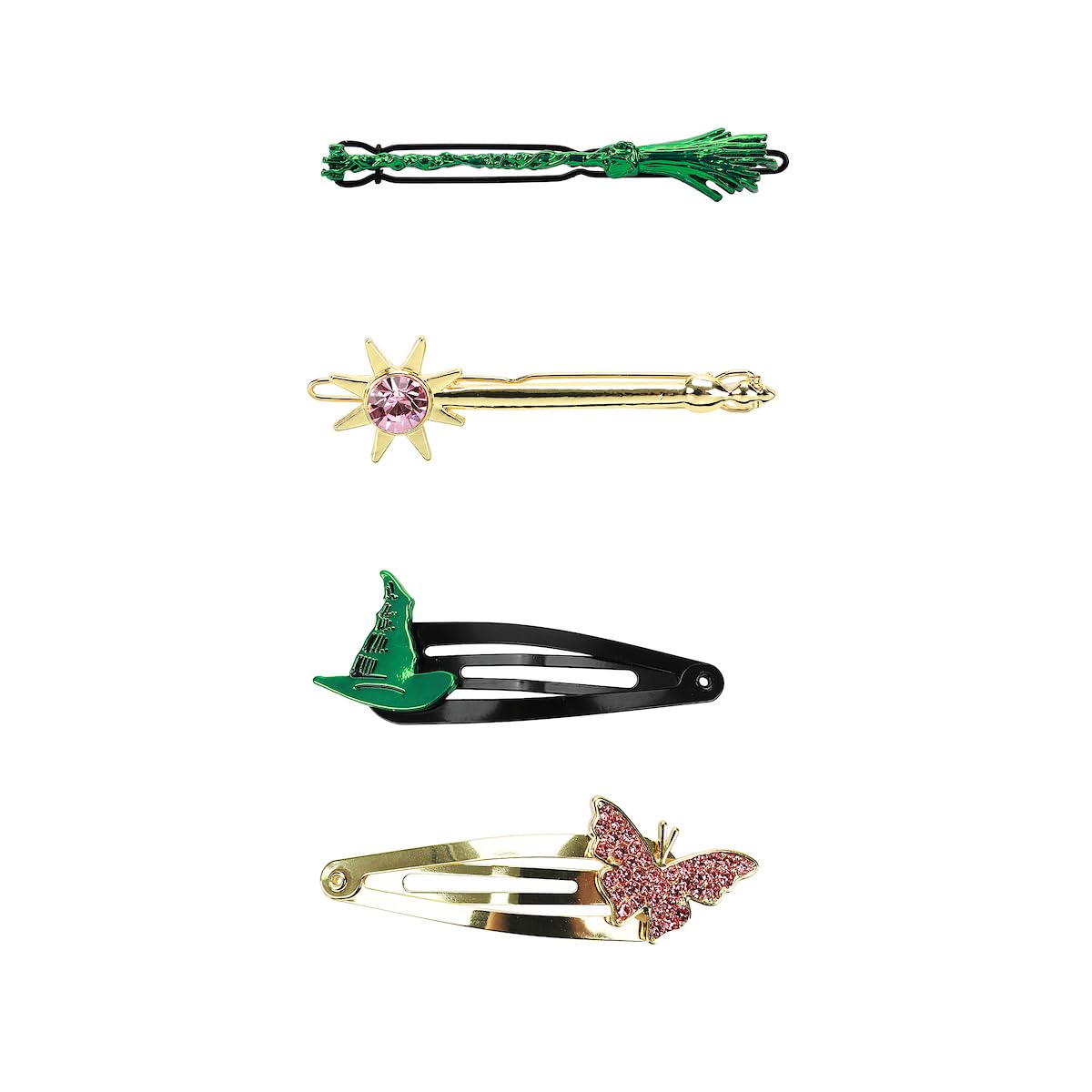 Bioworld Wicked clip con la escoba de Elphaba para un peinado temático y audaz.