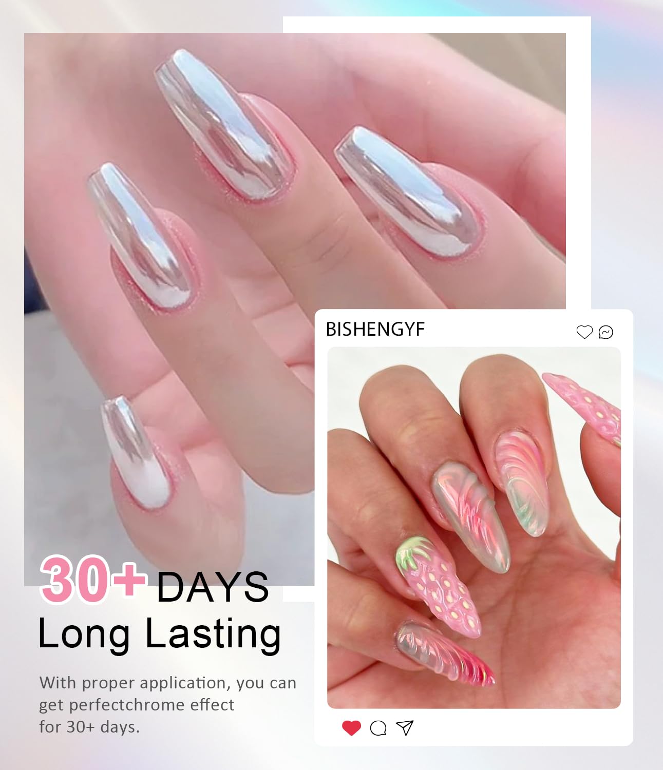 BISHENGYF arte de uñas con polvo cromado para uñas naturales o artificiales