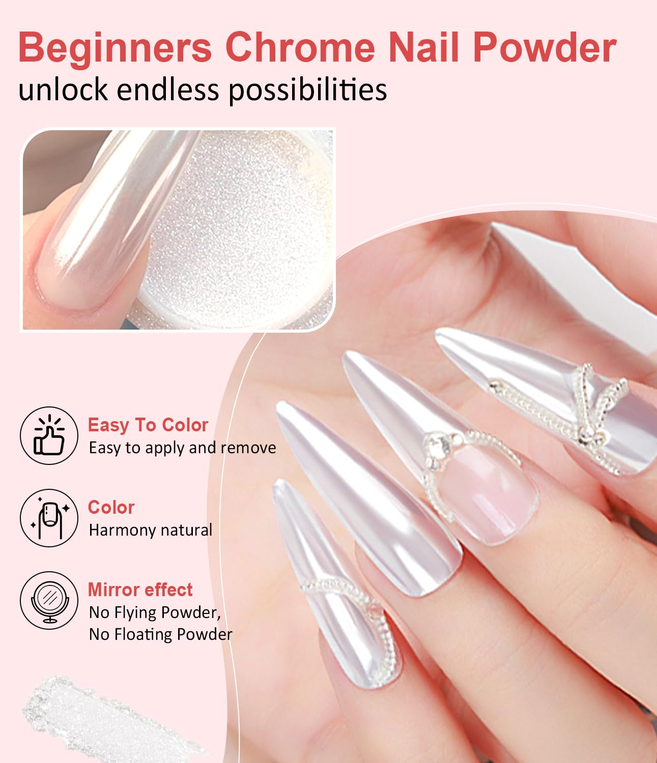 BISHENGYF frasco polvo cromado para técnicas de nail art