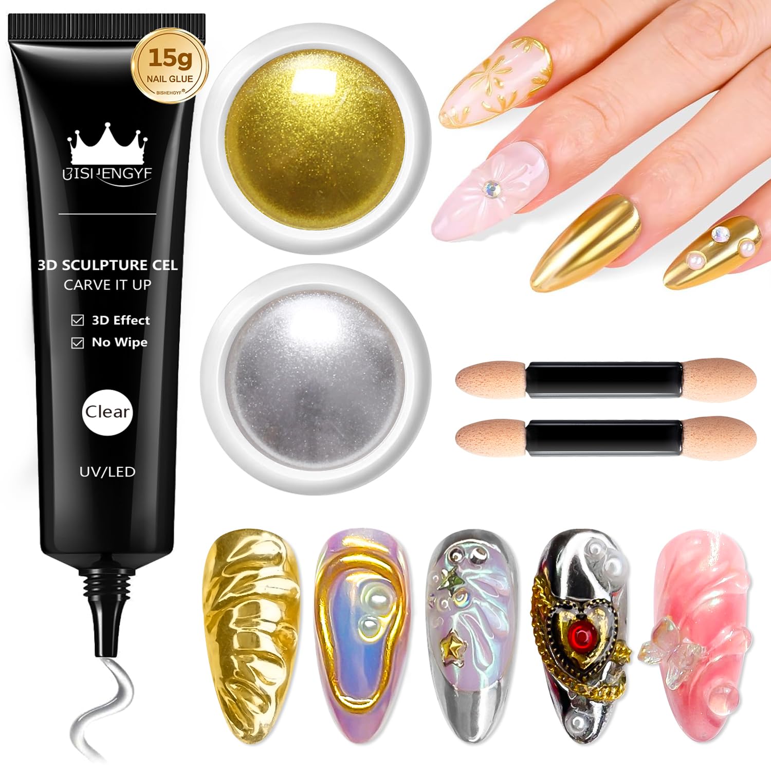 BISHENGYF gel-uñas-3d para crear uñas 3D en casa con acabado profesional