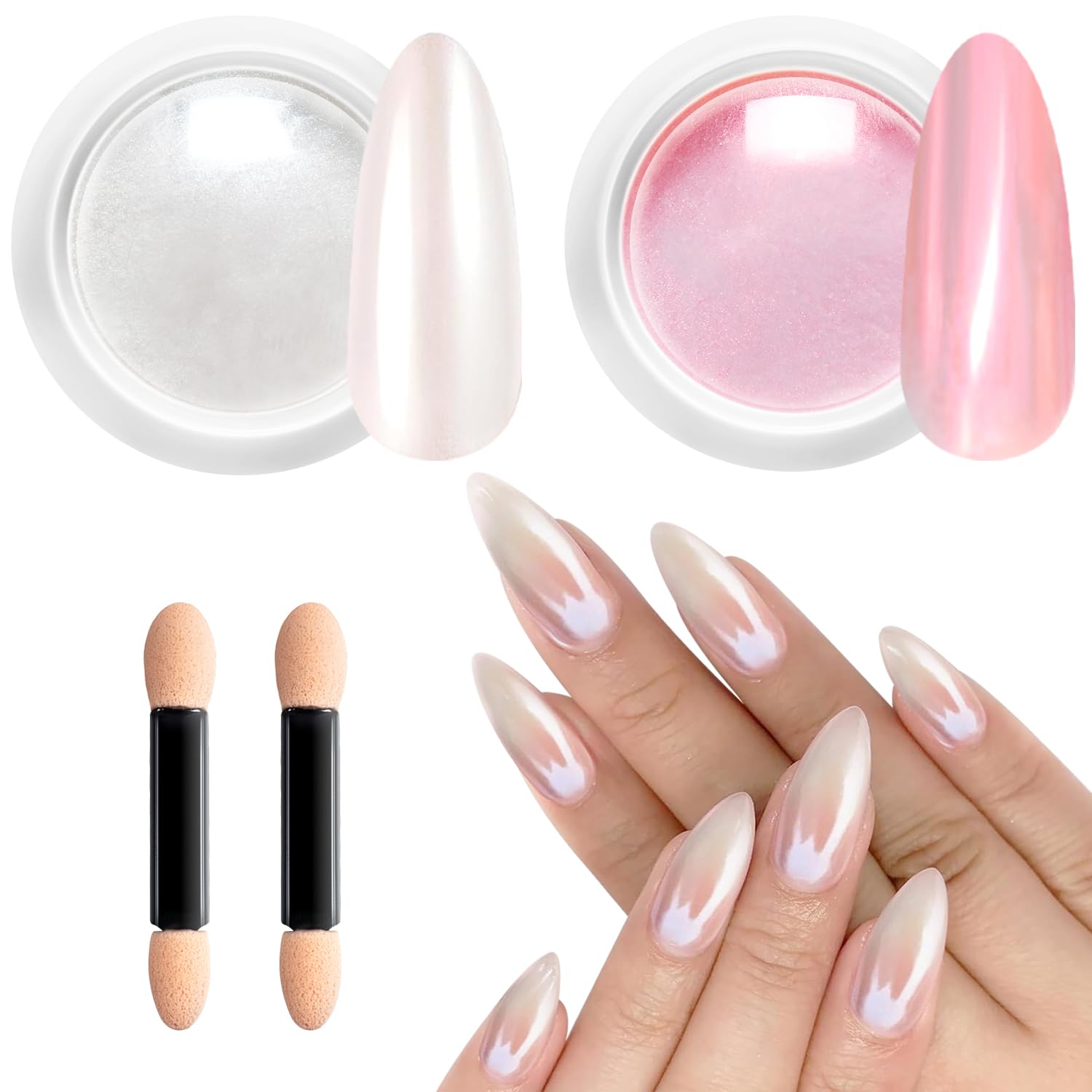 BISHENGYF polvo cromado perlado blanco para acabado espejo en uñas