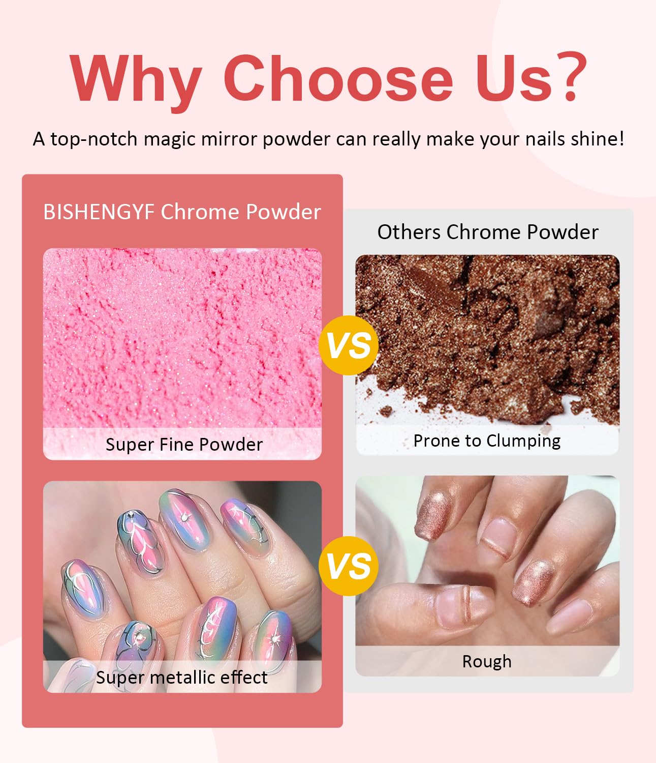 BISHENGYF uso versátil en uñas naturales o artificiales con polvo cromado