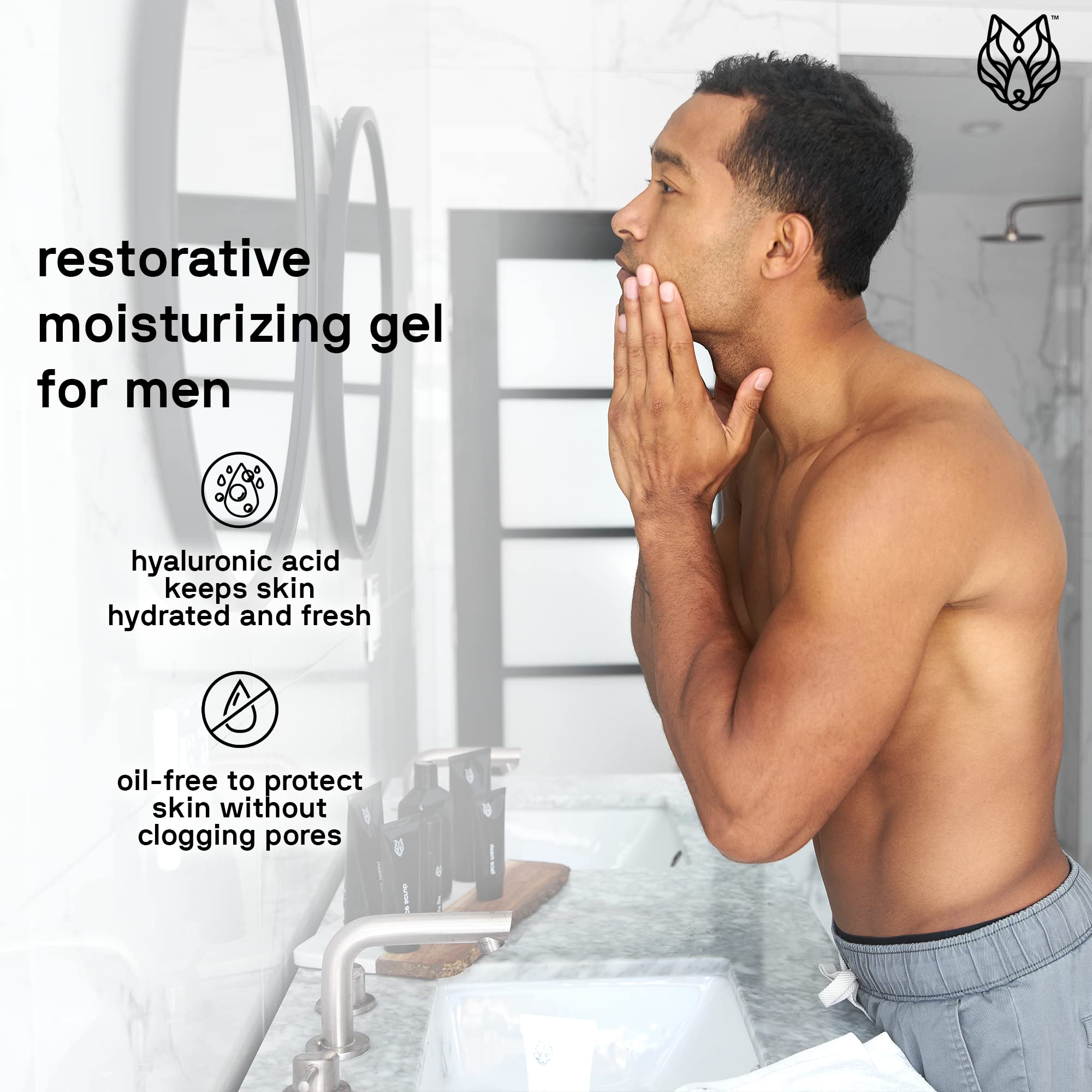 Black Wolf con ácido hialurónico y aloe, hidratación duradera para el rostro.