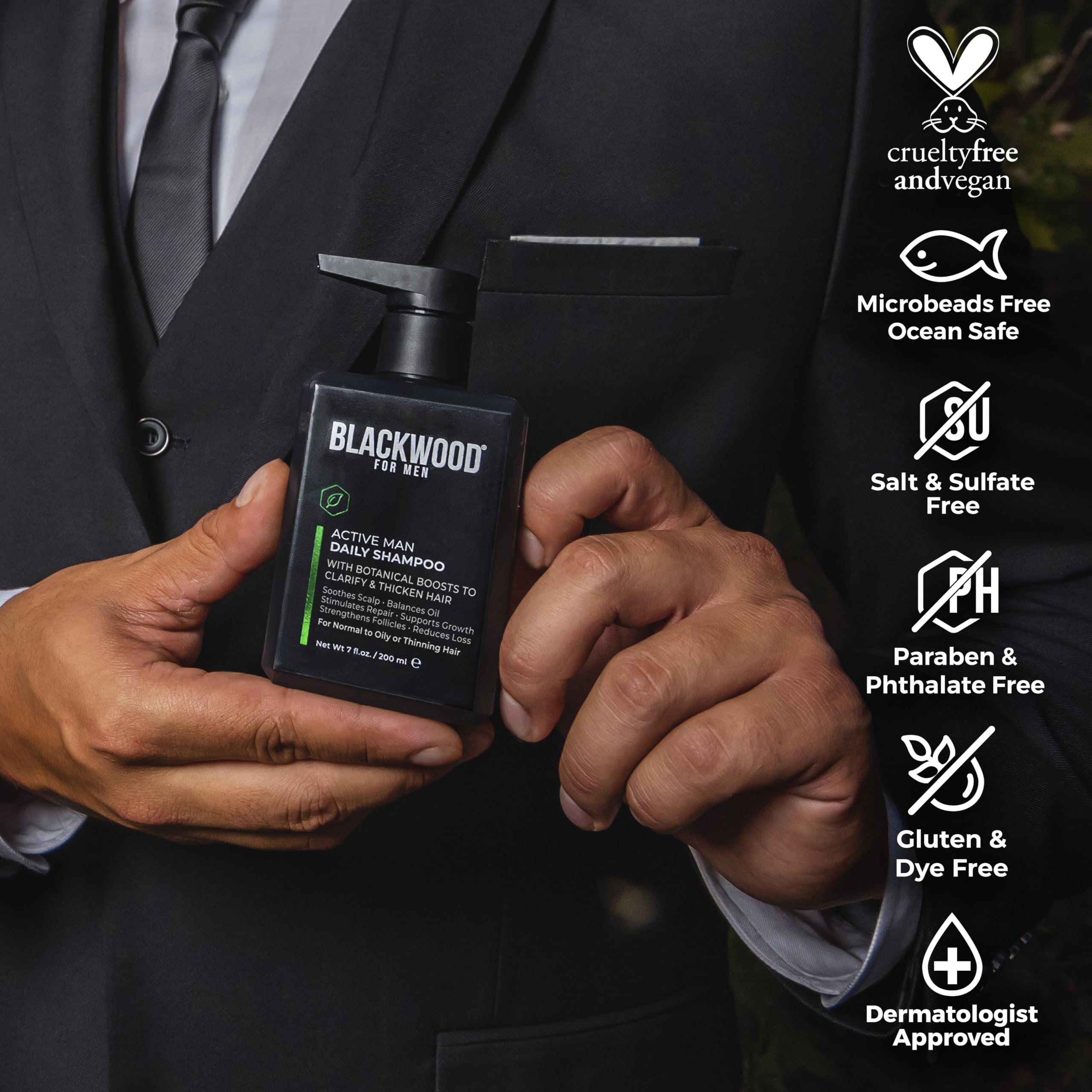 Blackwood For Men: aplicación en ducha tras entreno para limpieza profunda del cuero cabelludo.