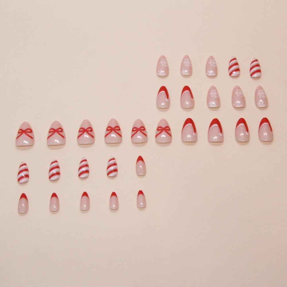 BLGTGH uñas con rayas rojas, estilo navideño festivo