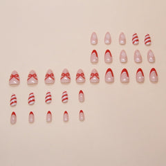 BLGTGH uñas con rayas rojas, estilo navideño festivo