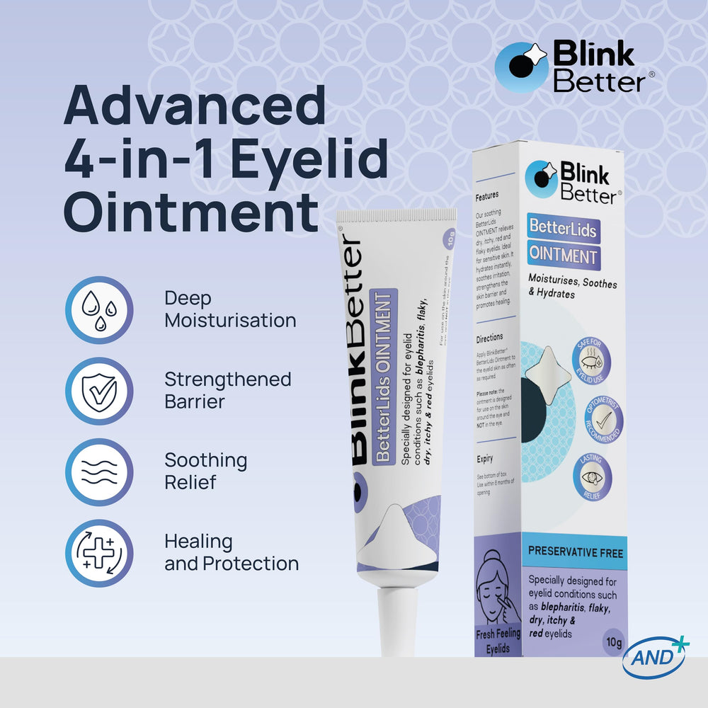 BlinkBetter BetterLids textura cremosa para comodidad diaria de la piel delicada de los párpados.