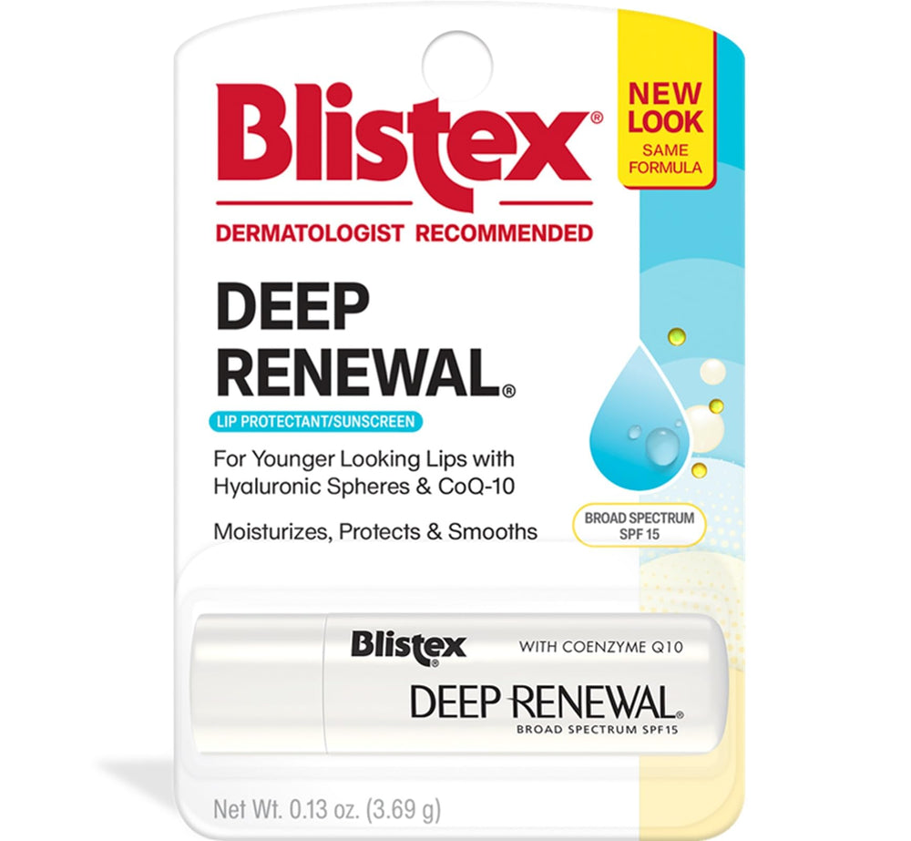 Blistex Renovación Profunda bálsamo labial con SPF 15 protege UVA UVB.