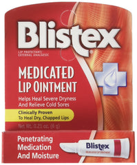 Labial medicado Blistex en embalaje de seis unidades para alivio práctico.