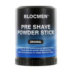 Blocmen Barra de Polvo Pre-Afeitado envase compacto, ideal para viaje.