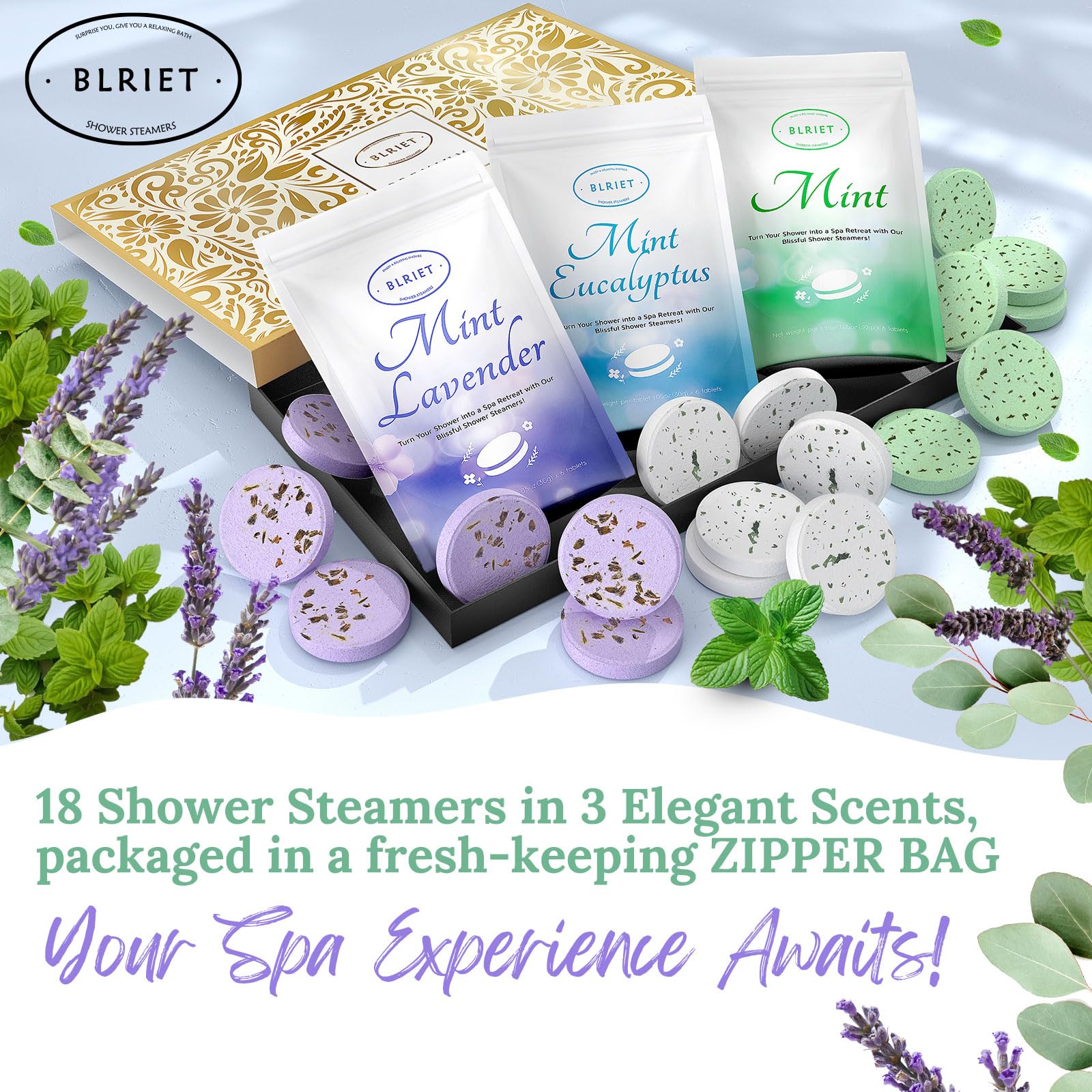 BLRIET ducha-aromaterapia-eucalipto-menta: estimulante combinación para una sesión vigorizante.