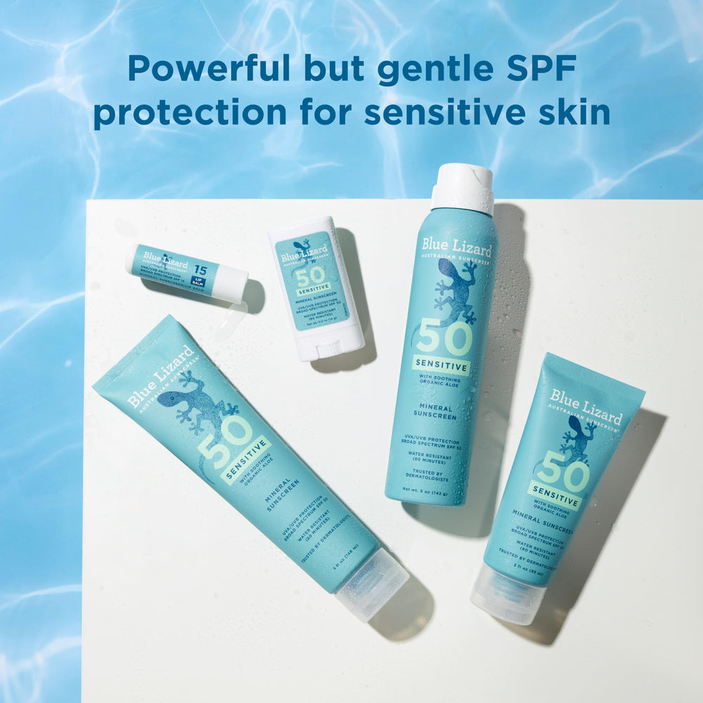 Blue Lizard Sensitive SPF 50 Spray, cuidado de la piel en exteriores.