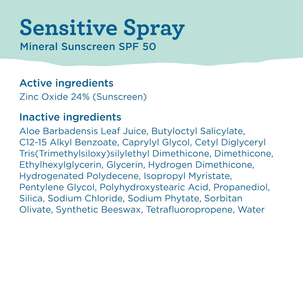 Blue Lizard Sensitive SPF 50 Spray, libre de Oxybenzone y Octinoxate.
