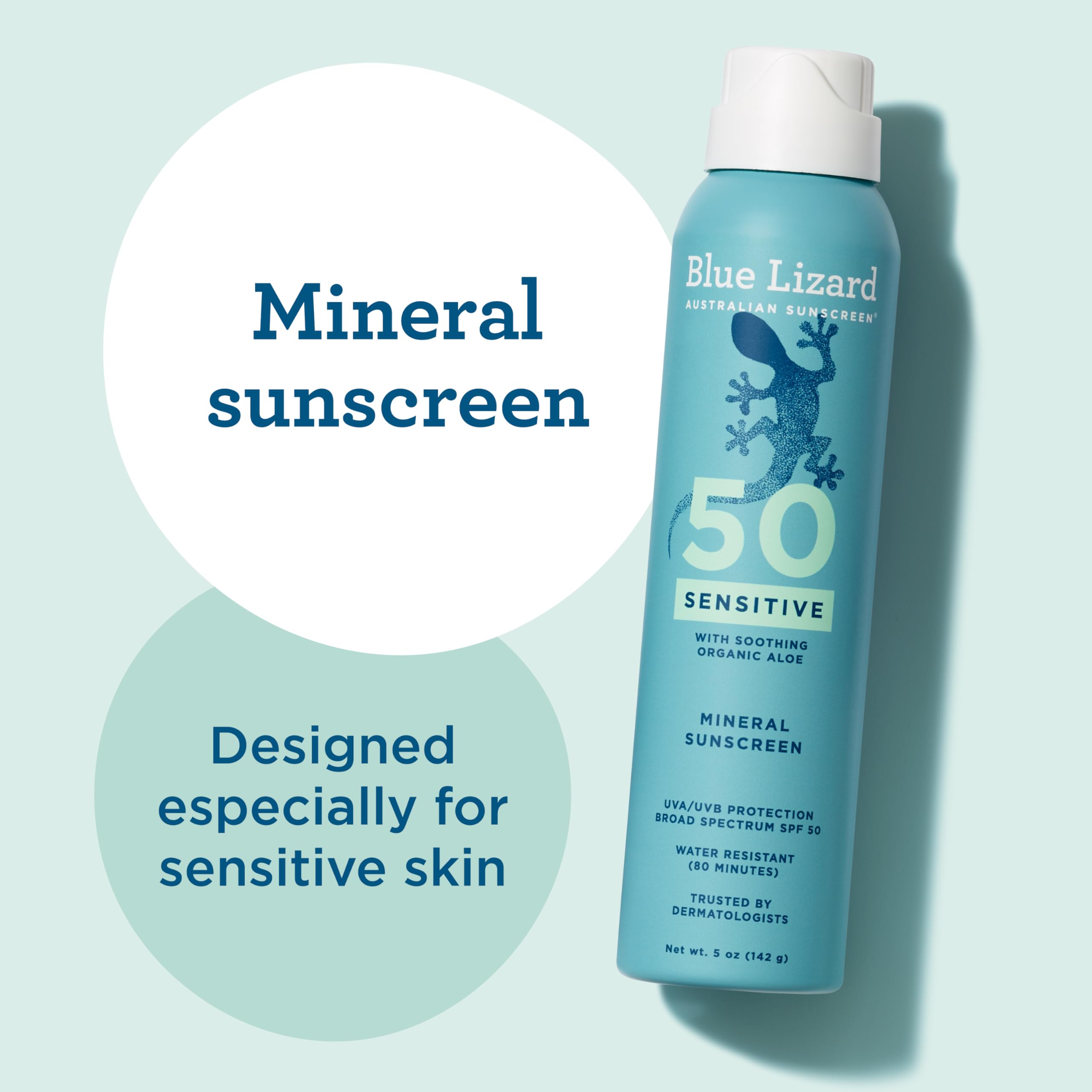 Blue Lizard Sensitive SPF 50 Spray, secado claro en piel.