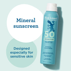Blue Lizard Sensitive SPF 50 Spray, secado claro en piel.